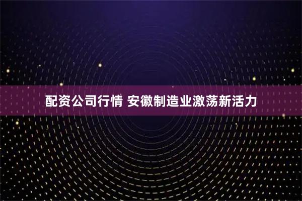 配资公司行情 安徽制造业激荡新活力